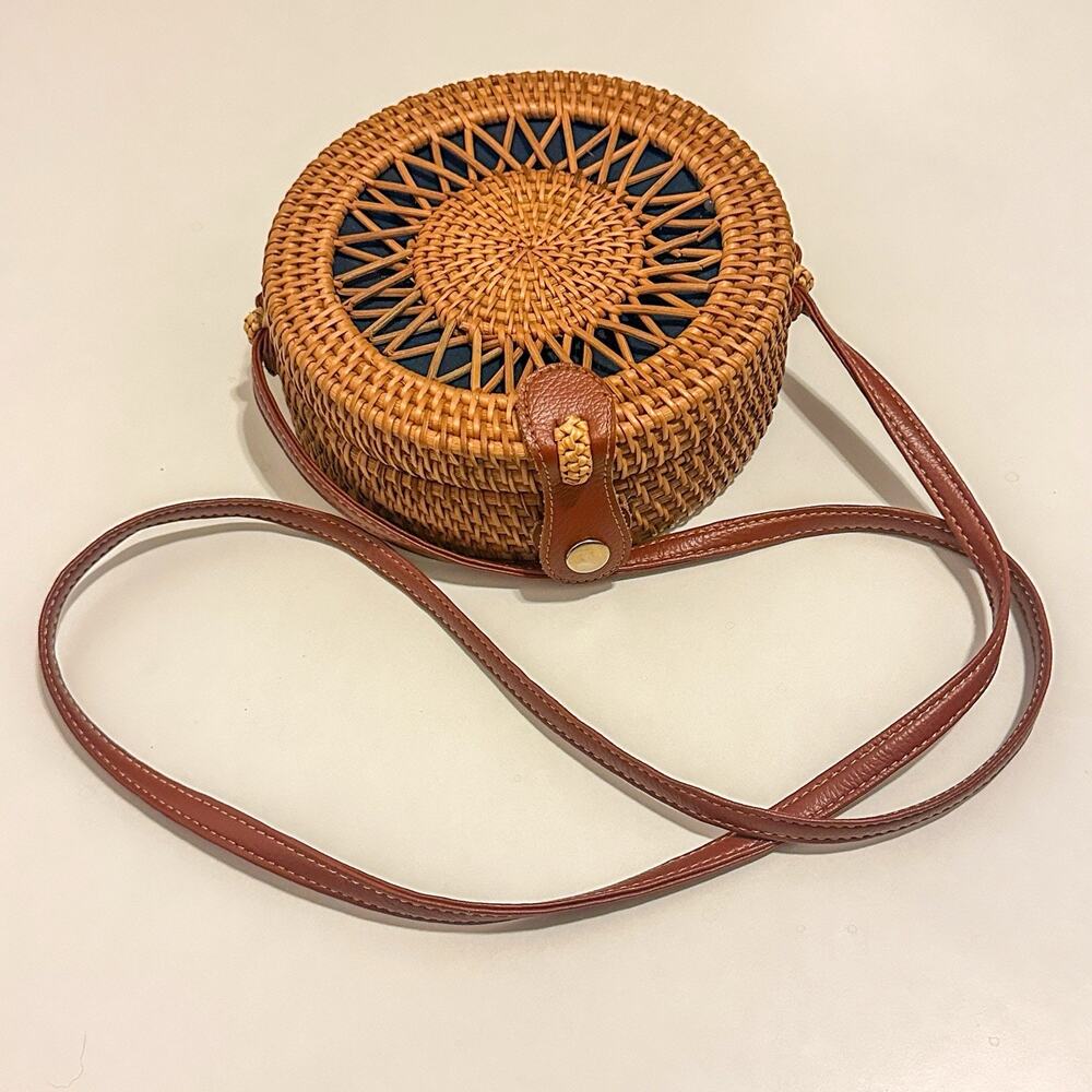 Handmade Boho Festival Rattan Wicker Woven Tan Purse